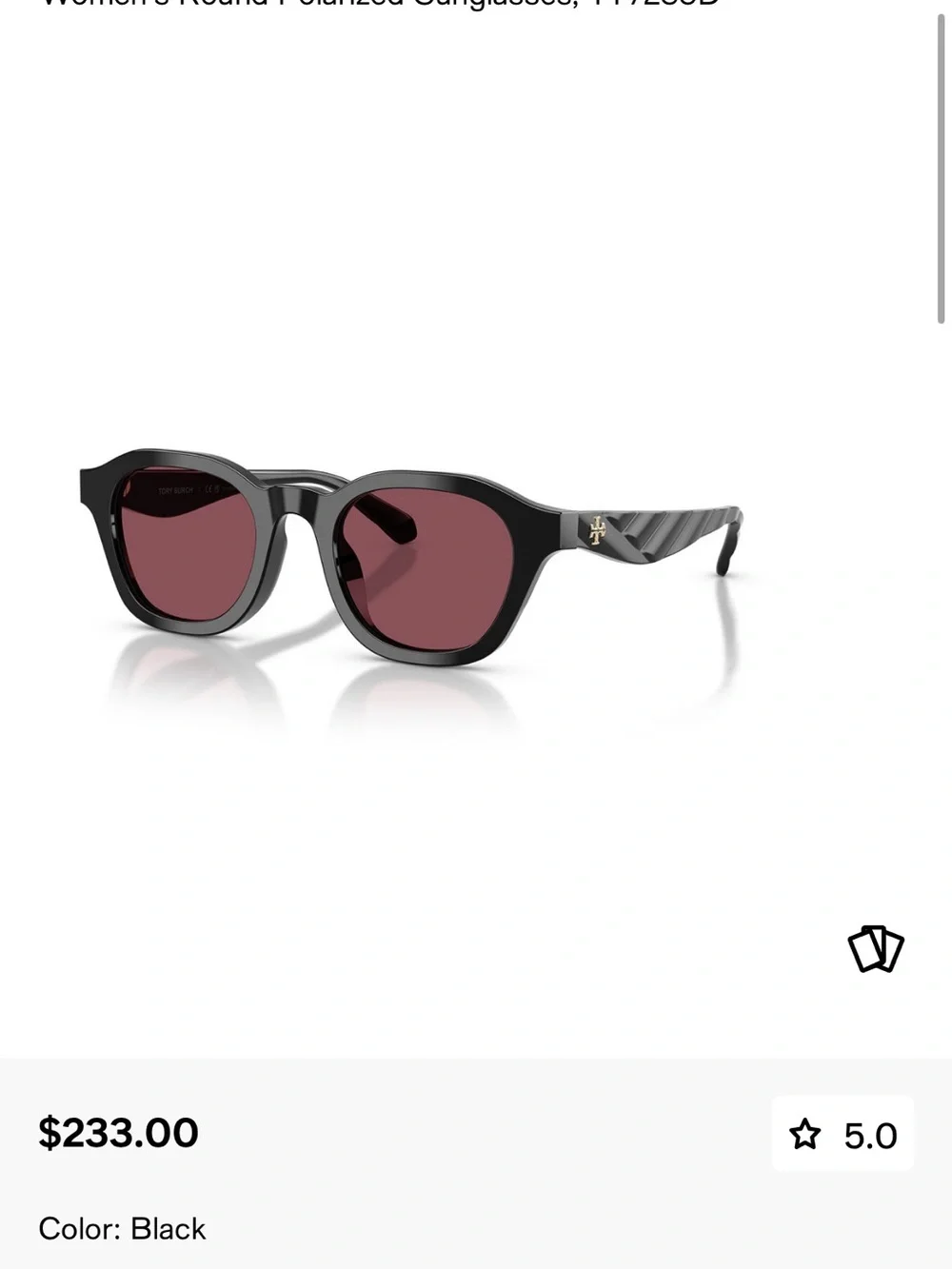 Tory Burch Black Frame Sunglasses with Violet Polarized Lenses